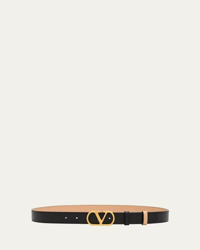 Valentino Garavani Vlogo Signature Reversible Leather Belt, 30mm In Nero/rose Sand