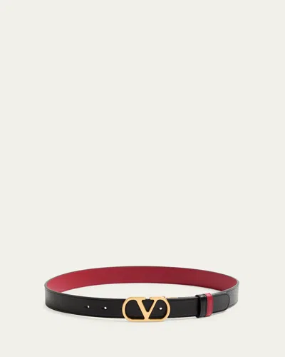 Valentino Garavani Vlogo Signature Reversible Leather Belt, 30mm In Nero/rosso