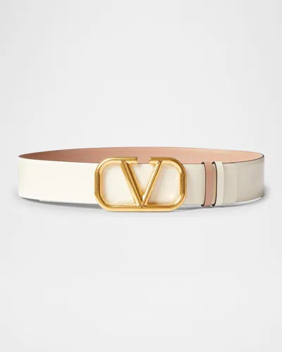 Valentino Garavani Vlogo Signature Reversible Leather Belt, 40mm In Neutral