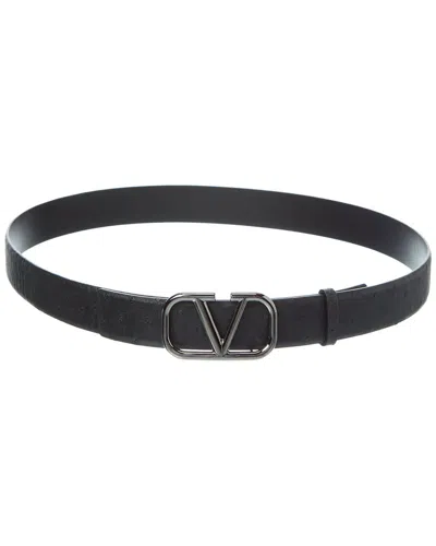 Valentino Garavani Dnu Inv Valentino Vlogo Signature Reversible Leather Belt In Black
