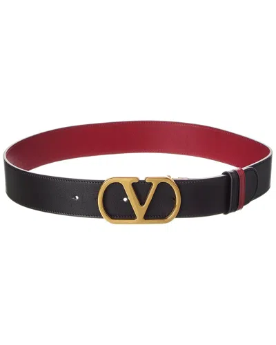 Valentino Garavani Valentino Vlogo Signature Reversible Leather Belt In Black