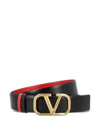 Valentino Garavani Reversible Vlogo Buckle Belt In Calf Leather In Black