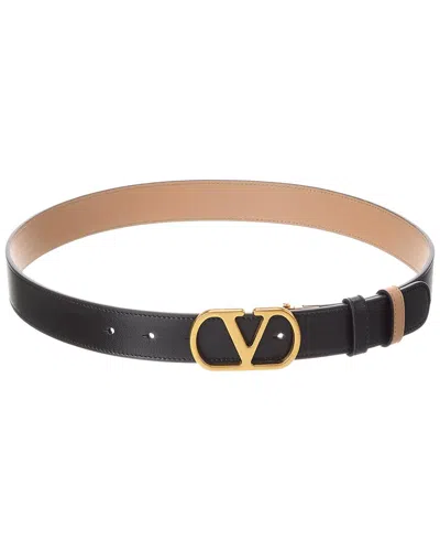 Valentino Garavani Valentino Vlogo Signature Reversible Leather Belt In Black