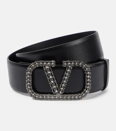 Valentino Garavani Vlogo Signature Reversible Leather Belt In Black