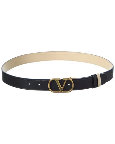 Valentino Garavani Valentino Vlogo Signature Reversible Leather Belt In Blue