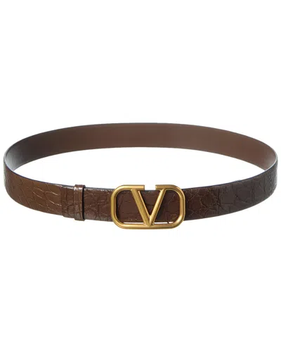 Valentino Garavani Valentino Vlogo Signature Reversible Leather Belt In Brown