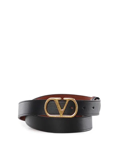 Valentino Garavani Vlogo Signature Reversible Leather Belt In Black