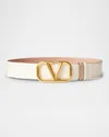 Valentino Garavani Vlogo Signature Reversible Leather Belt In C34 Light Ivory Rose Cannelle