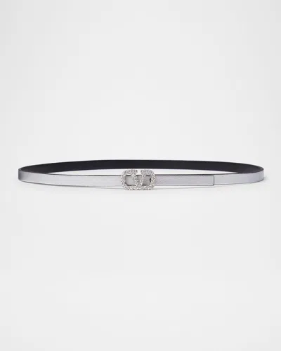 Valentino Garavani Vlogo Signature Reversible Leather Belt In F76 Silver Nero Crystal