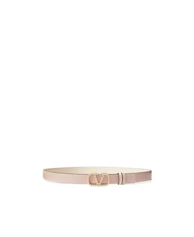 Valentino Garavani Vlogo Signature Reversible Leather Belt In Nude