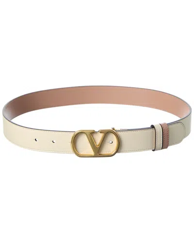 Valentino Garavani Valentino Vlogo Signature Reversible Leather Belt In White
