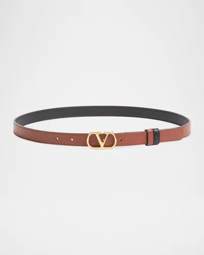 Valentino Garavani Vlogo Signature Reversible Shiny Calfskin Belt 20mm In Black/came