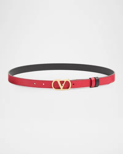 Valentino Garavani Vlogo Signature Reversible Shiny Calfskin Belt 20mm In Black/red