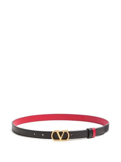 Valentino Garavani Vlogo Signature Reversible Shiny Calfskin Belt In Black