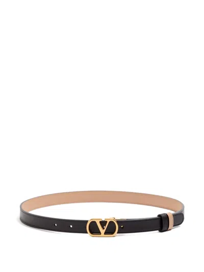 Valentino Garavani Vlogo Signature Reversible Shiny Calfskin Belt In Black
