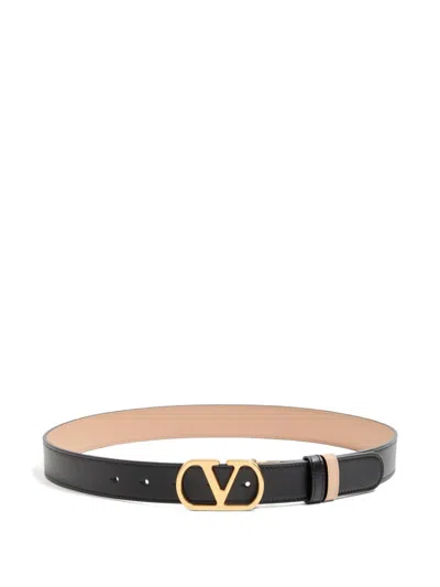 Valentino Garavani Vlogo Signature Reversible Shiny Calfskin Belt In Black
