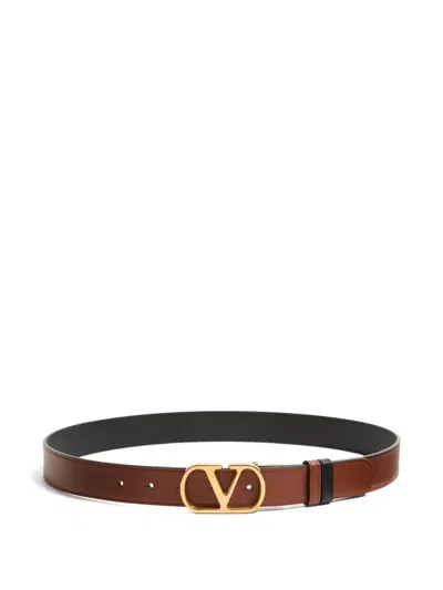 Valentino Garavani Vlogo Signature Reversible Shiny Calfskin Belt In Brown