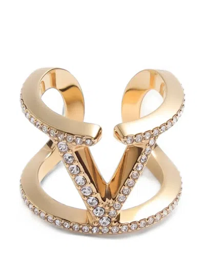 Valentino Garavani Vlogo Signature Rhinestone Ring In Gold