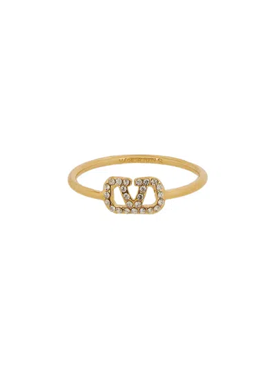 Valentino Garavani Vlogo Signature Crystal Ring In Gold