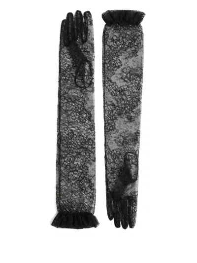 Valentino Garavani Vlogo Signature Ruffled Lace Gloves In Black