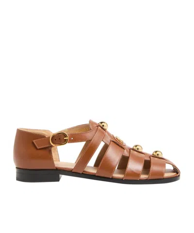 Valentino Garavani Vlogo Signature Calfskin Fisherman Sandal 20mm Woman Tobacco 42 In Brown