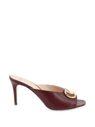Valentino Garavani Vlogo Signature Leather Mules Peep Toe In Burgundy