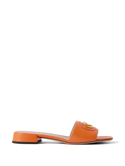 Valentino Garavani Woman Sandals Orange Size 7 Leather In Multi
