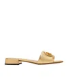 Valentino Gold Laminated Leather Vlogo Signature Slide Sandals In Nude