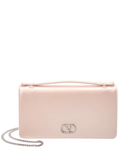 Valentino Garavani Valentino Vlogo Signature Satin Wallet On Chain In Pink