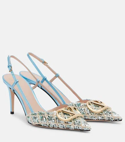 Valentino Garavani Vlogo Signature Sequined Slingback Pumps In Blue