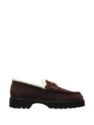 Valentino Garavani Vlogo Signature Shearling-lined Loafers In Brown