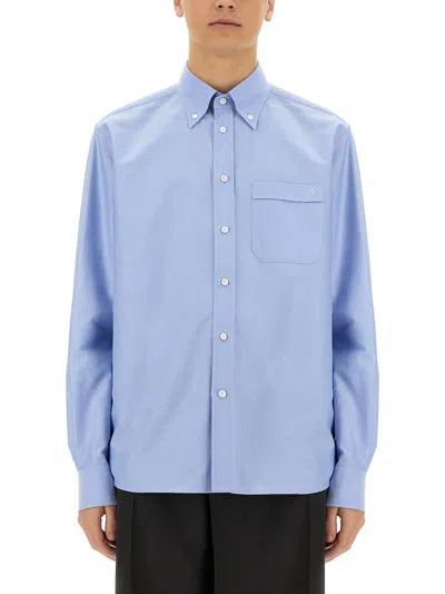Valentino Vlogo Embroidered Long-sleeved Shirt In Light Blue