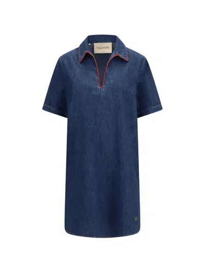 Valentino Vlogo Signature Short-sleeve Mini Dress In Blue