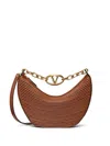 Valentino Garavani Small Vlogo Moon Hobo Bag In Nappa Leather With Chain Woman Tobacco Uni In Brown