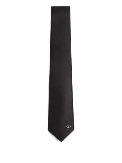 Valentino Garavani Valentie Silk Tie With Vlogo Signature Detail Accessories In Black