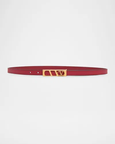 Valentino Garavani Vlogo Signature Skinny Calfskin Belt, 15mm In Red