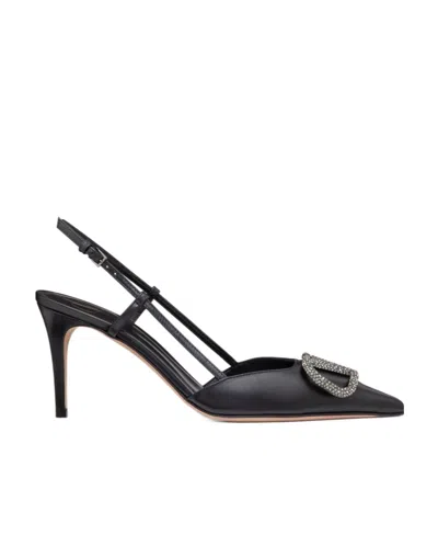 Valentino Garavani Vlogo Signature Slingback Pump In Calfskin Leather 80mm In Black