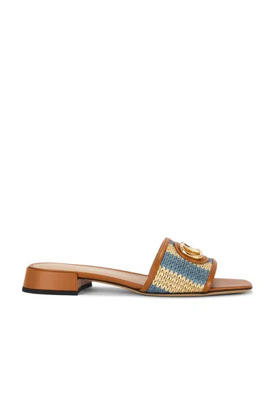 Valentino Garavani 20mm Vlogo Leather And Striped Raffia Mule Sandals In Multi