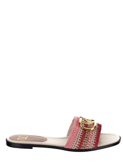 Valentino Garavani Vlogo Signature Slide Sandal With Crochet Embroidery In Gold
