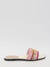 Valentino Vlogo Signature Slide Sandal With Crochet Embroidery In Gold