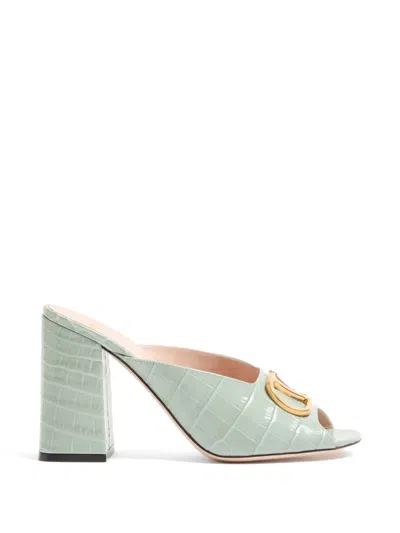 Valentino Garavani Vlogo Signature Slide Sandals In Printed Calfskin 95mm In Green