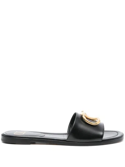 Valentino Garavani Vlogo Leather Slides In Black