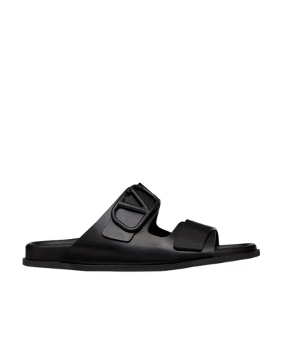 Valentino Garavani Black Molded Slides In 0no Nero