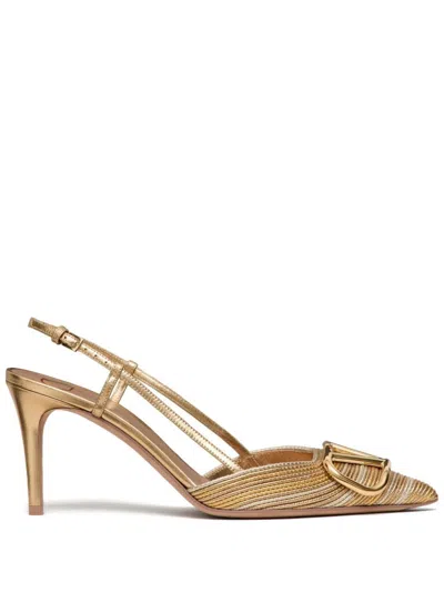 Valentino Garavani Vlogo Signature Slingback Pump In Woven Metallic Nappa And Crystals 80mm Woman An In Gold