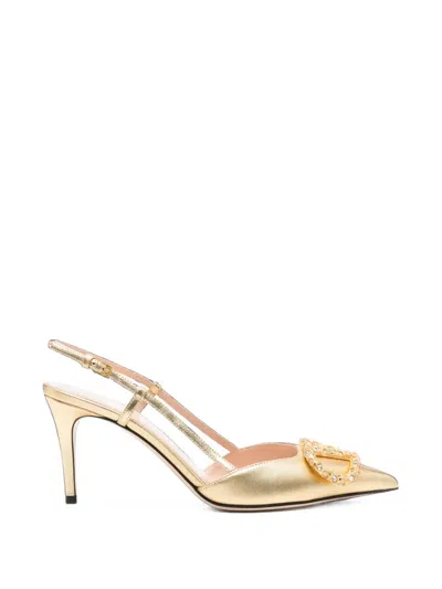 Pre-owned Valentino Garavani Vlogo Signature Slingback Pumps In Gold