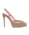 Valentino 120 Vlogo Slingback Leather Pumps In Nude