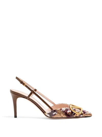 Valentino Garavani Vlogo Signature Slingback Pumps With Animalier-embroidery 80mm In Brown