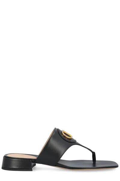 Valentino Garavani Vlogo Leather Slides In Black