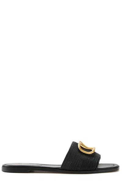 Valentino Garavani Vlogo Signature Leather Slides In Black