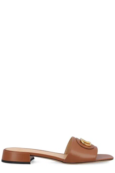 Valentino Garavani Vlogo Signature Slip-on Sandals In Brown